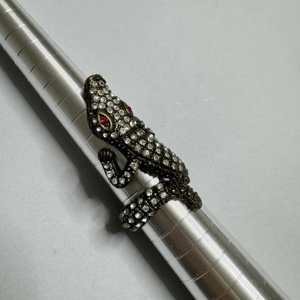 Crocodile Alligator Ring Wrap Around Rhinestone Red Eyes Sz 7 Statement‎